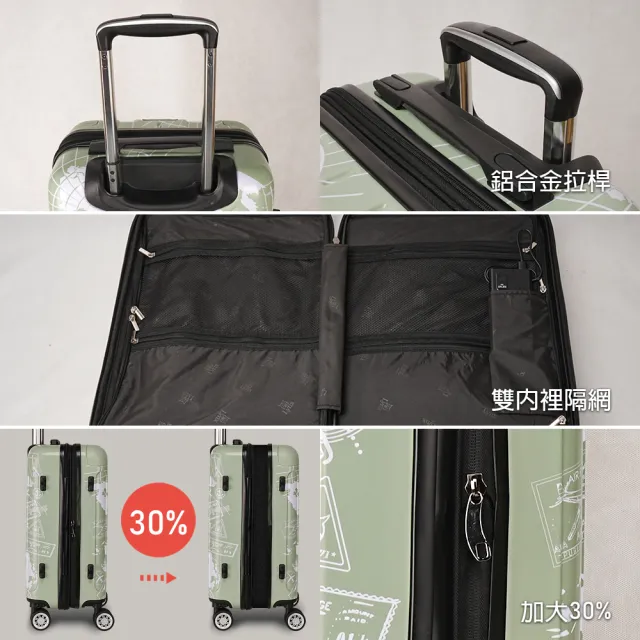 【LYNX官方直營】美國山貓 25吋地圖郵戳行李箱(專利彈簧避震輪、防爆拉鏈、TSA海關鎖、耐摔耐壓)