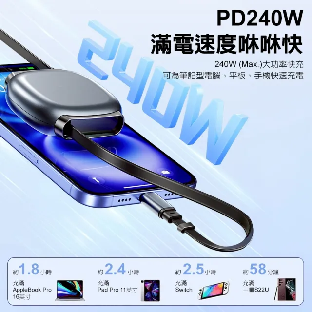【DA】2入組 240W C-to-C 雙向伸縮線 快充線(超薄、快充、伸縮、輕巧)