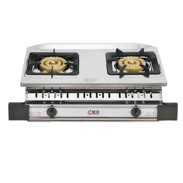 隆泰牌 GT-396 雙口爐採用優質不鏽鋼材質,支援天然氣瓦斯使用,壓轉式點火設計便利安全,適合嵌入式廚房安裝,提供高效燃燒與1年完整保固,理想的雙口爐選擇,讓您的烹飪更輕鬆。 隆泰牌 GT-396