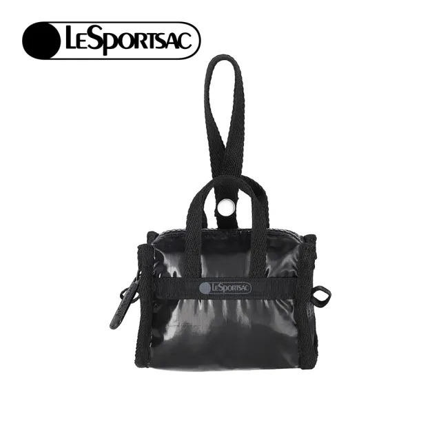 【Lesportsac】Micro Weekender Charm 小吊掛飾零錢包 收納袋(亮面黑)
