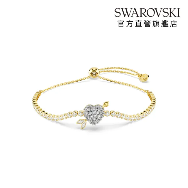 【SWAROVSKI 施華洛世奇】官方直營 Idyllia 心與箭頭手鏈 混合式切割 白色 鍍金色色調