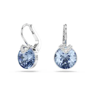 【SWAROVSKI 施華洛世奇】官方直營 Bella V  藍色水滴形耳環 圓形切割 鍍白金色