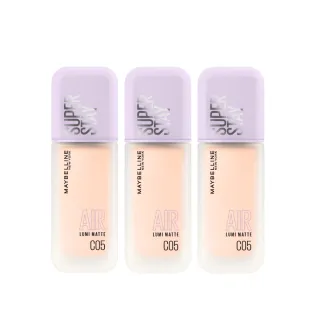 【MAYBELLINE 媚比琳】全新升級!裸霧光持久水粉底 AIR SPF12 PA+++ 3入團購組(#小方胖AIR#專櫃級奢華粉底)