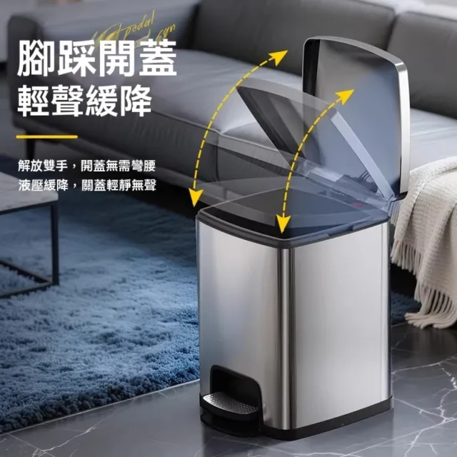 【ZHIPU 芝浦】30L不鏽鋼垃圾桶腳踏式垃圾桶商家兩用垃圾桶廚房垃圾桶廚餘桶(內外雙桶靜音緩降帶蓋密封)