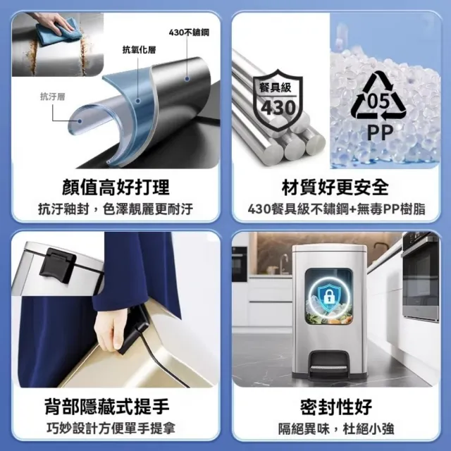 【ZHIPU 芝浦】30L不鏽鋼垃圾桶腳踏式垃圾桶商家兩用垃圾桶廚房垃圾桶廚餘桶(內外雙桶靜音緩降帶蓋密封)