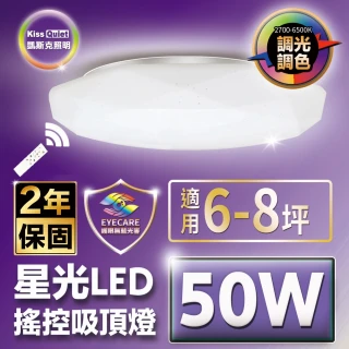 【KISS QUIET】50W 星光6-8坪 LED 調光調色搖控 吸頂燈(樓梯燈 陽台燈 浴室燈 玄關燈 廁所燈 崁燈 燈泡)