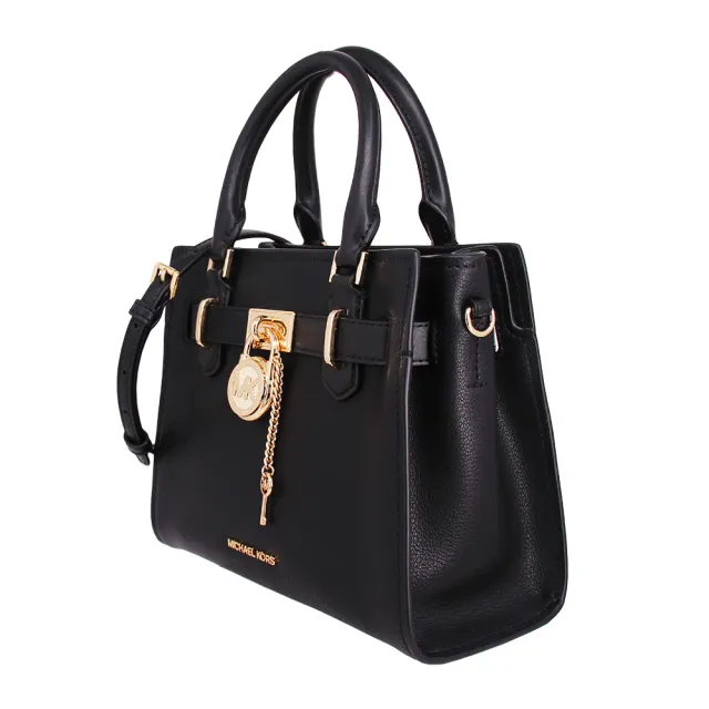 【Michael Kors】HAMILTON系列 小款 名媛風全皮革 手提/斜背 兩用斜背包(黑)