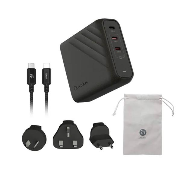 【ADAM 亞果元素】OMNIA Pro 140 140W 3孔旅行萬用急速電源供應器(送200cm 充電線及萬國轉接頭)