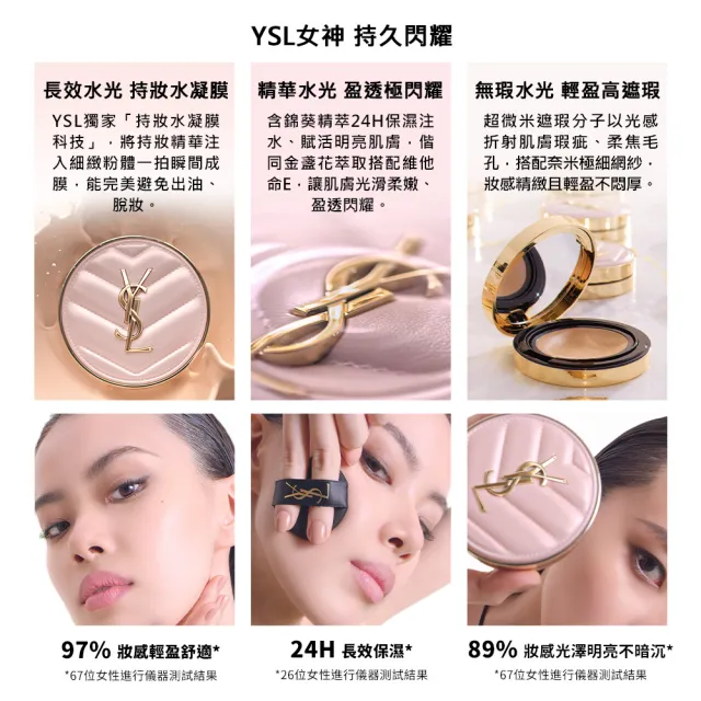 【YSL】官方直營 超模光感精華水氣墊SPF50+/PA++++ 12g(粉紅氣墊/防曬/任選1款)