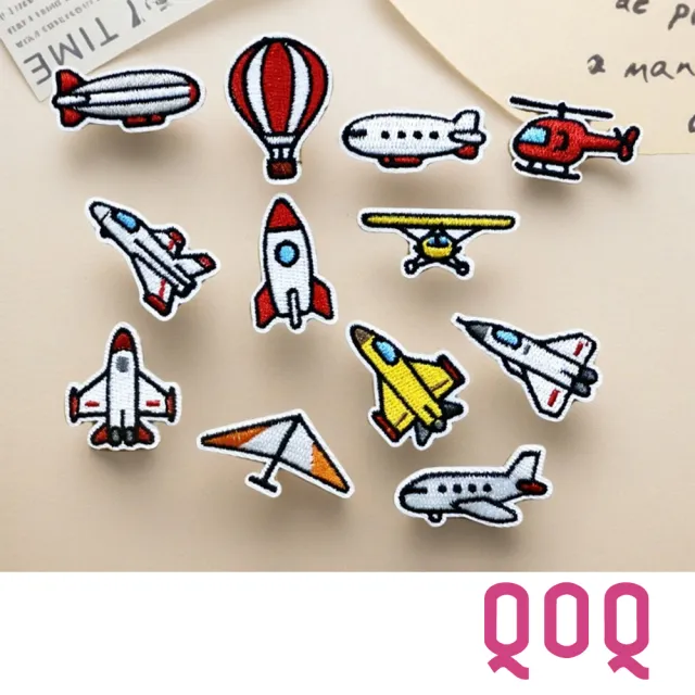 【QOQ】交通工具貼布 刺繡貼布/趣味空中交通工具圖樣刺繡貼布 DIY材料 衣物補丁 自黏膠款(12款任選)