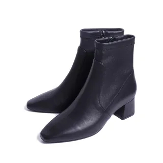 【KOKKO】俐落不平凡彈力親膚羊皮粗高跟短靴(黑色)