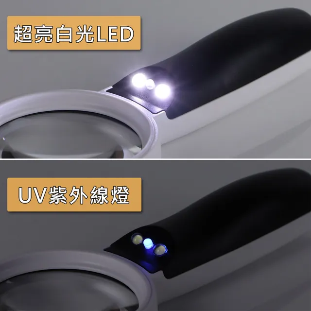 【HWATANG】樂鑑系列 3.5倍&6倍/10D/70mm 雙白光&UV照明閱讀用手持放大鏡 N428(中高齡壯年 樂齡學習閱讀)