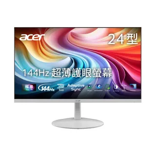 【Acer 宏碁】SA243Y P1w 24型 IPS FHD 16比9 144Hz超薄護眼電腦螢幕白(23.8吋/內建喇叭/AdaptiveS)
