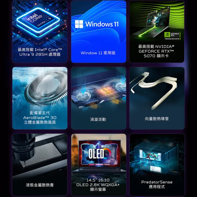 【Acer 宏碁】14.5吋Ultra 7 RTX5060電競筆電(Predator/PHN14-71-74GT/Ultra 7 255H/32G/1TB/W11)