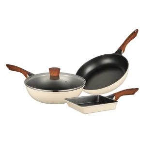 【Queen Chef】韓國Light Plus 鈦合金鑄造不沾鍋三鍋 28CM 4件組(炒鍋+平底鍋+蓋+玉子燒 交換禮物)