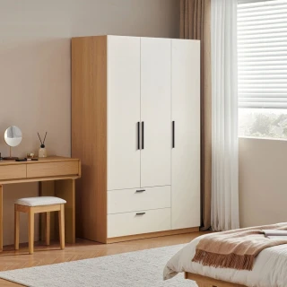 【hoi! 好好生活】預購45天★林氏木業現代簡約三門1.2M雙抽衣櫃 JC1D-F 原木+白