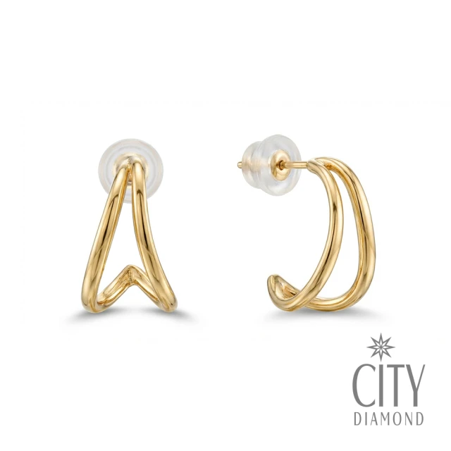 【City Diamond 引雅】18K 日本 流線 黃K金 斗圈設計 耳環(東京Yuki系列)