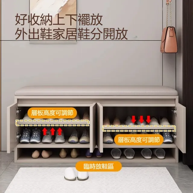 【Quality 聚家】換鞋凳 鞋櫃 防塵櫃 鞋子收納櫃 沙發凳（兩門）(軟包坐墊/封閉式儲物/一凳多用)