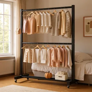 【cheaper 居家】霍爾的全鐵雙層單桿移動衣架 AL-100(雙桿衣架 曬衣架 吊衣架 玄關架 晾曬架)