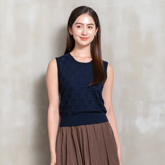 【perng yuh 芃諭名品】優雅亮麗 立體格紋 針織背心(2026 SS Collection｜5A春夏新品上市)