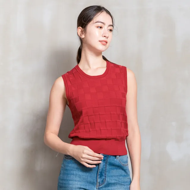 【perng yuh 芃諭名品】優雅亮麗 立體格紋 針織背心(2026 SS Collection｜5A春夏新品上市)