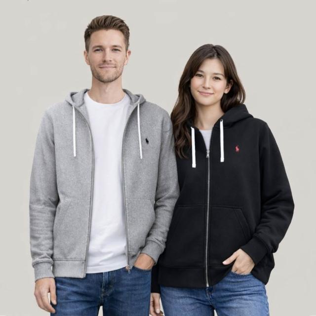 【RALPH LAUREN】Polo 連帽外套-男女裝 Polo外套 拉鍊外套 休閒外套(黑色/灰色)