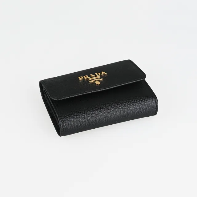 【PRADA 普拉達】PRADA 三折式6卡零錢短夾(黑)