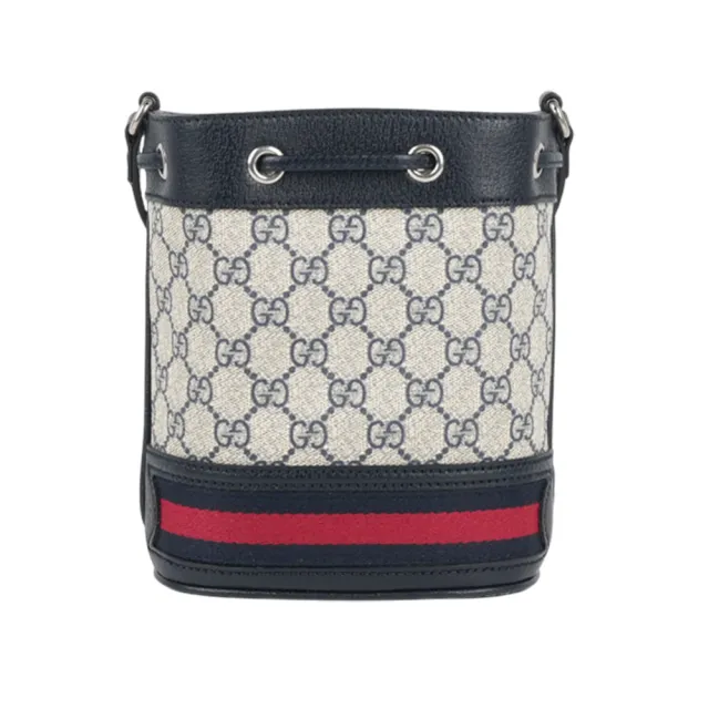 【GUCCI 古馳】GG Supreme Ophidia 水桶斜背包(黑藍色)