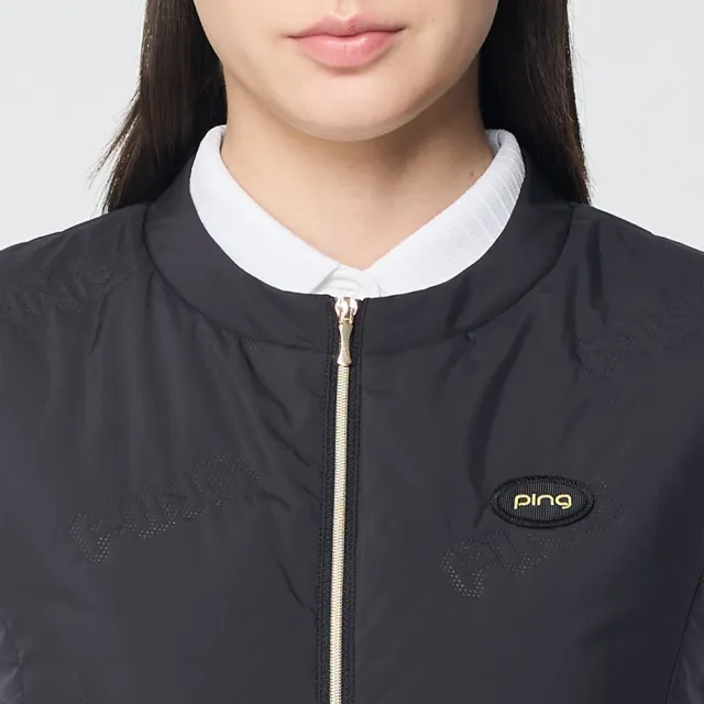 【PING】女款鋼模印蓄熱保暖鋪棉背心-黑(防風透氣/防潑水/GOLF/高爾夫/RB25215-88)