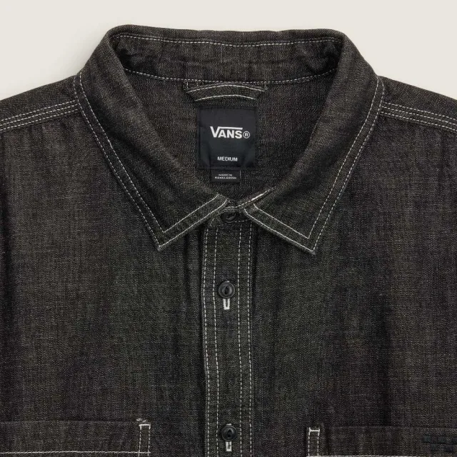 【VANS】官方旗艦 Premium LX Chambray LS Woven 黑色長袖襯衫