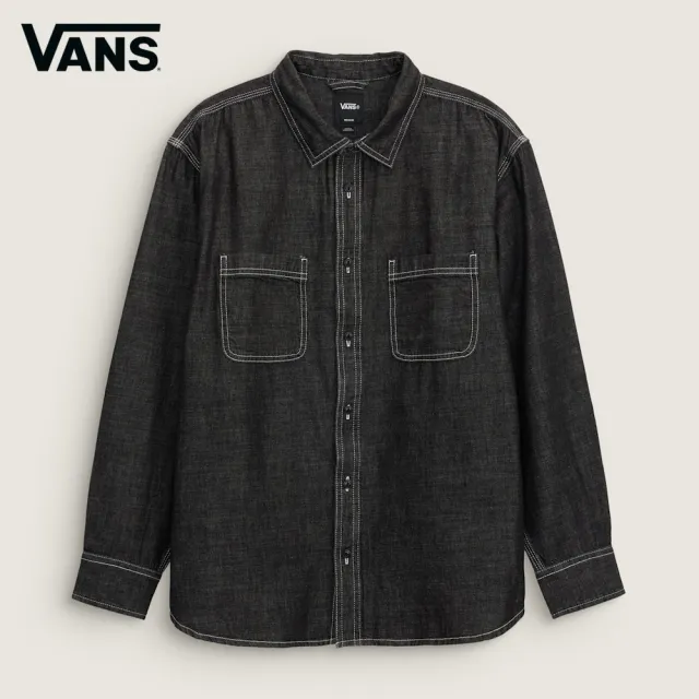 【VANS】官方旗艦 Premium LX Chambray LS Woven 黑色長袖襯衫