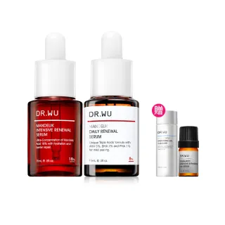 【DR.WU 達爾膚】黃金雙重杏仁酸煥膚組(杏仁酸精華18% 15ML+杏仁酸精華8% 15ML)