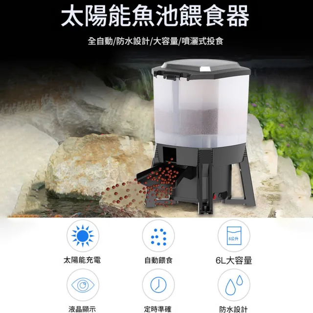 【IPSKY】太陽能魚池餵食器(定時投食智慧數顯 雙電源供應 噴灑式投食機 餵魚機 水塘餵魚器自動餵魚器)