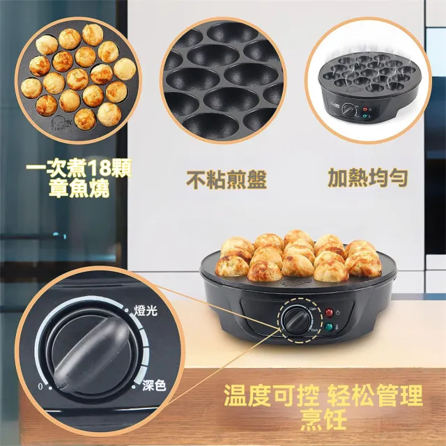 【Lexiang樂享】美規110V章魚燒機18孔魚丸蝦球機電餅鐺蛋仔機 可多檔定時(章魚燒機/烤盤)