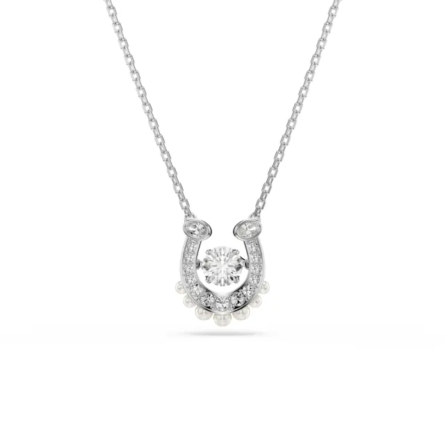 【SWAROVSKI 施華洛世奇】官方直營 Symbolica 水晶珍珠密鑲 馬蹄鐵鏈墜 圓形切割 鍍白金色 | 5736972