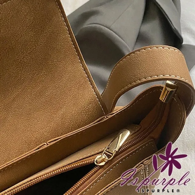 【iSPurple】雙11 復古時尚 小眾百搭PU皮肩背水桶包(咖)