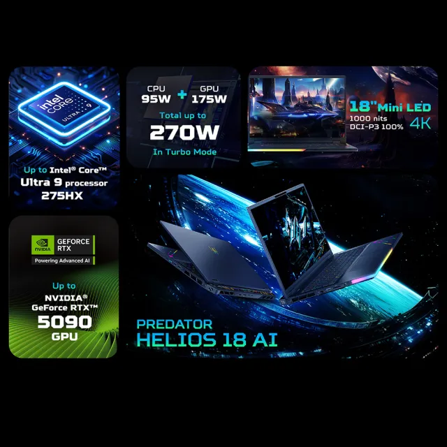 【Acer 宏碁】18吋Ultra 9 RTX5080電競AI筆電(Predator/PH18-73-97HJ/Ultra 9 275HX/64G/1TB/W11)