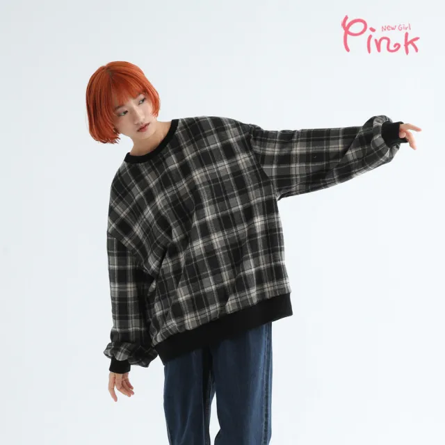 【PINK NEW GIRL】圓領毛呢大格紋棉T恤 Z4303AD(2色)