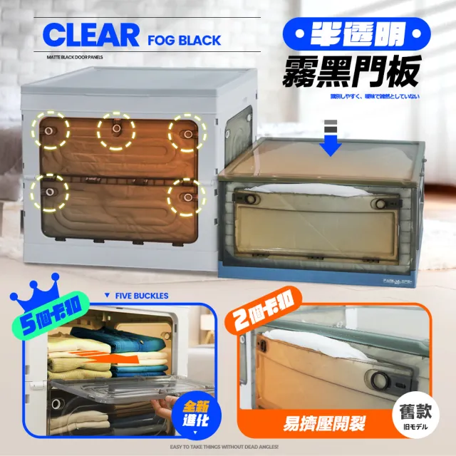 【FL 生活+】巨能裝 360公升 三層款 5開門附輪可疊加摺疊收納箱(極速安裝 兩段式門板 閉鎖緊密 YG_246x3)