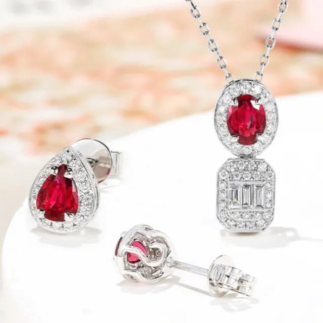 【海斯珠寶】天然無燒鴿血紅寶石 18K白金鑽石項鍊 橢圓形切割 光環圍鑲設計 氣質百搭 日常佩戴款