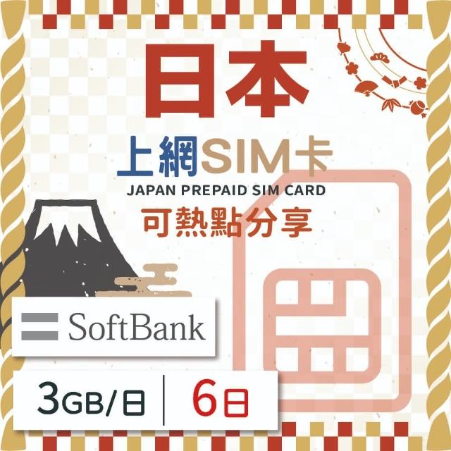 【日本上網 SIM卡】6天方案 每日3GB降速吃到飽 4G高速上網SIM卡(隨插即用、熱點分享、日本網卡)