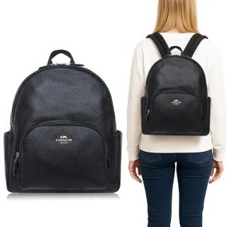 【COACH】本季精選 鵝卵石皮革 / COURT 中款 / 後背包(黑色)