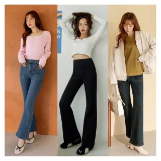 【OB 嚴選】高腰收腹顯瘦喇叭褲(牛仔褲/小黑褲/刷毛褲/修身顯瘦)