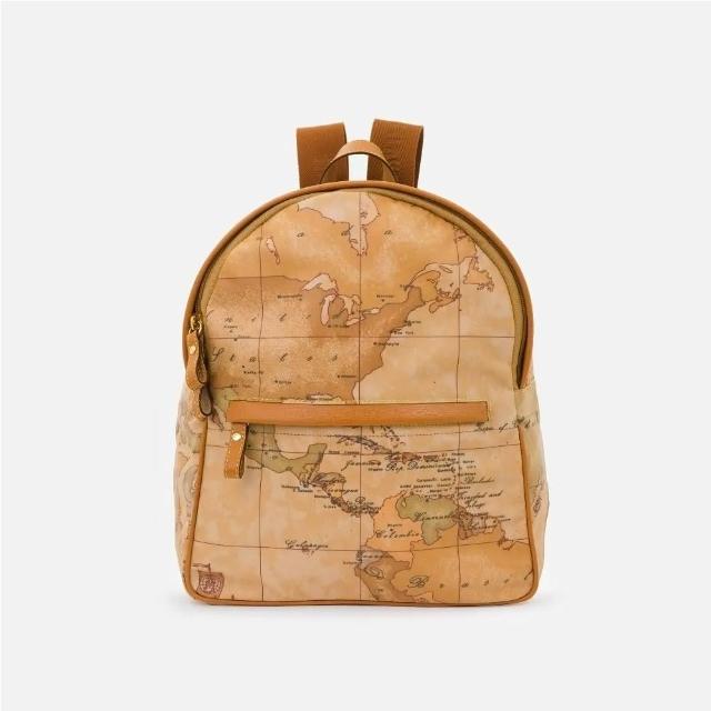 【Alviero Martini】義大利地圖包 PU尼龍拉鍊後背包(地圖黃)