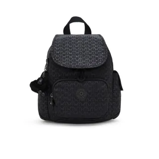 【KIPLING官方旗艦館】『猴子包』經典黑菱格紋印花拉鍊掀蓋後背包-CITY PACK MINI