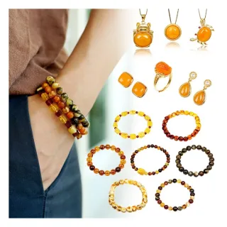 【正佳珠寶】蜜蠟琥珀 高品蜜蠟琥珀手串 戒指 項鍊吊墜 耳釘耳環 蜜蠟琥珀飾品 57款任選