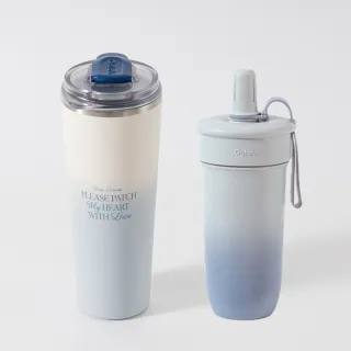 【Oolab 良杯製所】相近色超會搭組 不鏽鋼鈦陶瓷易潔層隨行杯800ml+豆沙吸管杯800ml