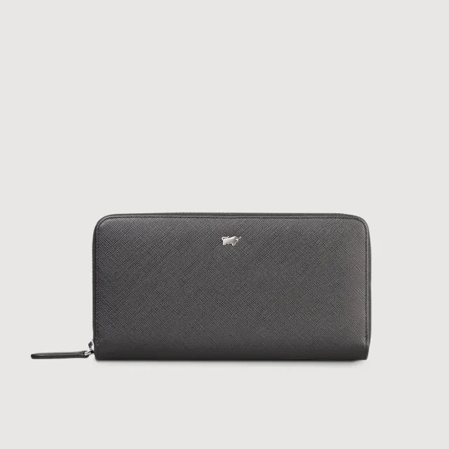 【BRAUN BUFFEL 德國小金牛】尚恩A 12卡拉鍊長夾-黑色(BF354-602-BK) 父親節送禮