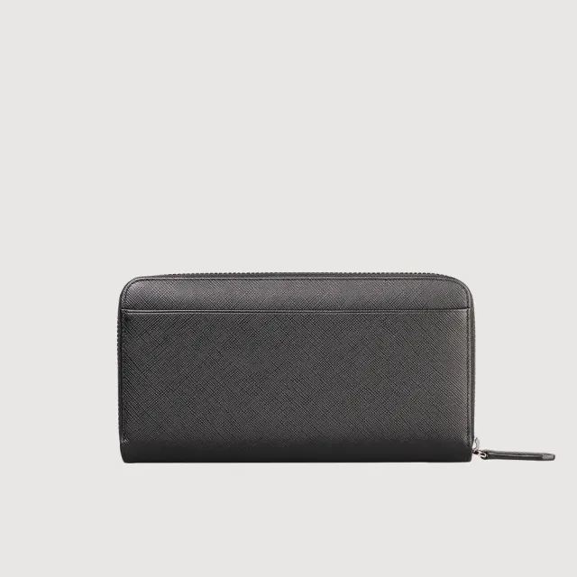 【BRAUN BUFFEL 德國小金牛】尚恩A 12卡拉鍊長夾-黑色(BF354-602-BK) 父親節送禮