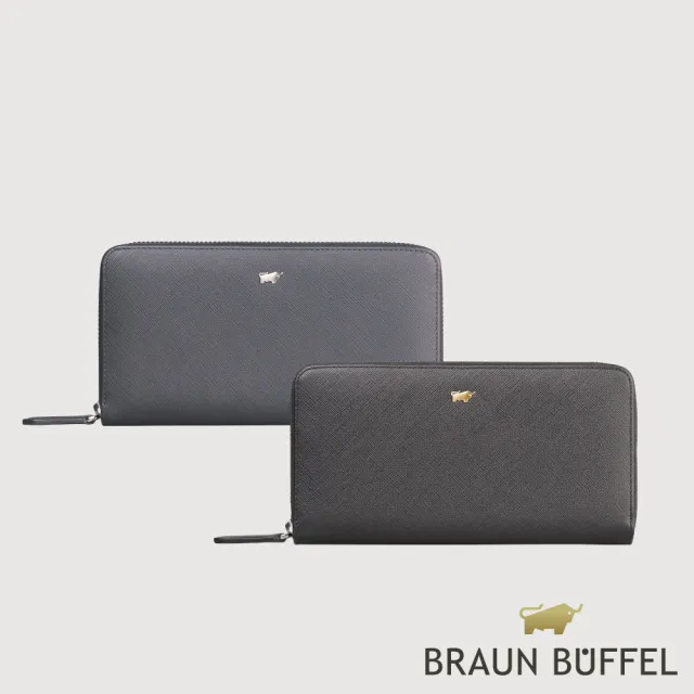 【BRAUN BUFFEL 德國小金牛】尚恩A 12卡拉鍊長夾-黑色(BF354-602-BK) 錢包送禮推薦
